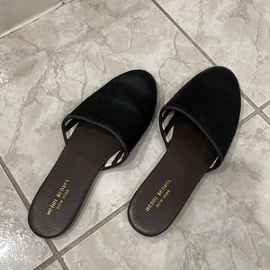 RARE HENRI BENDEL CALF HAIR SLIDES